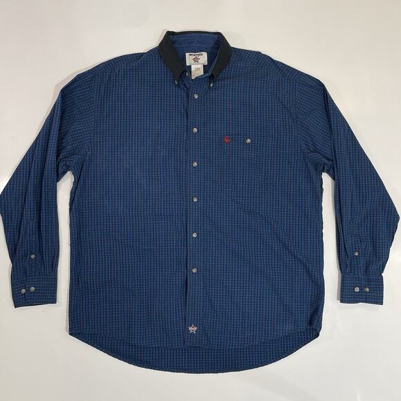Wrangler PBR Shirt Mens Size XL Blue Plaid Button Down Long Sleeve Rodeo Western - Picture 1 of 7